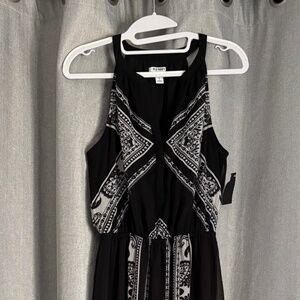 Maxi, sleeveless, black print dress, size 8
